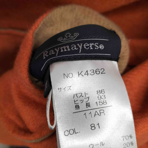 Raymayers イタリア製 生地 カシミヤ混 ウール ナイロン ノーカラー リバーシブル コート レディース  11AR